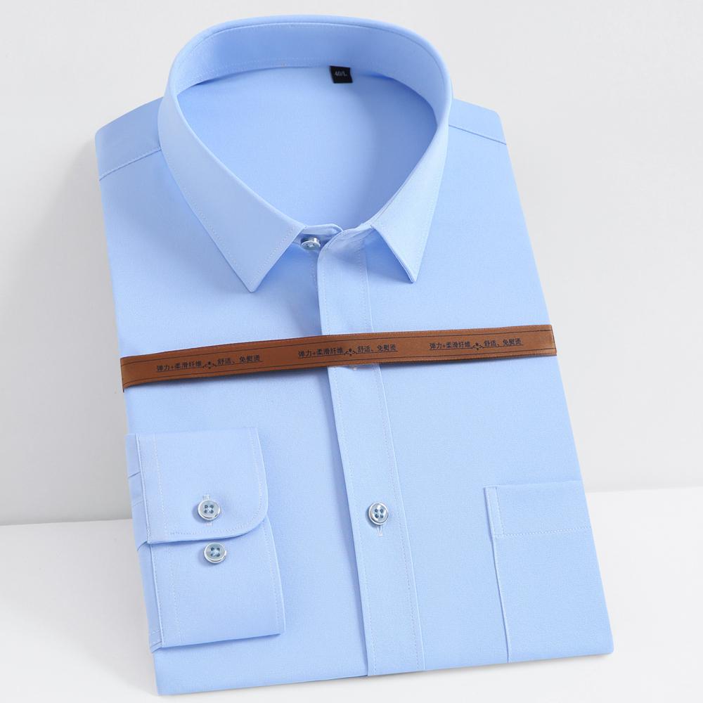 Men's Wrinkle Free 4 Way Stretch Dress Shirts with Pocket Business Regular Fit Solid Long Sleeve Button Up Shirt Wedding Dating