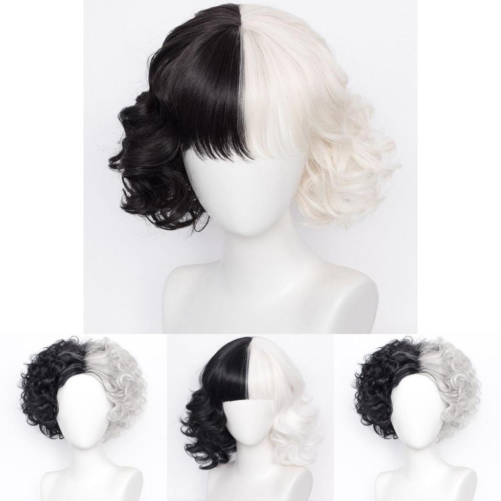 Elegante Parrucca Cosplay Cruella Capelli Corti Fibra ad Alta Temperatura Per Donne