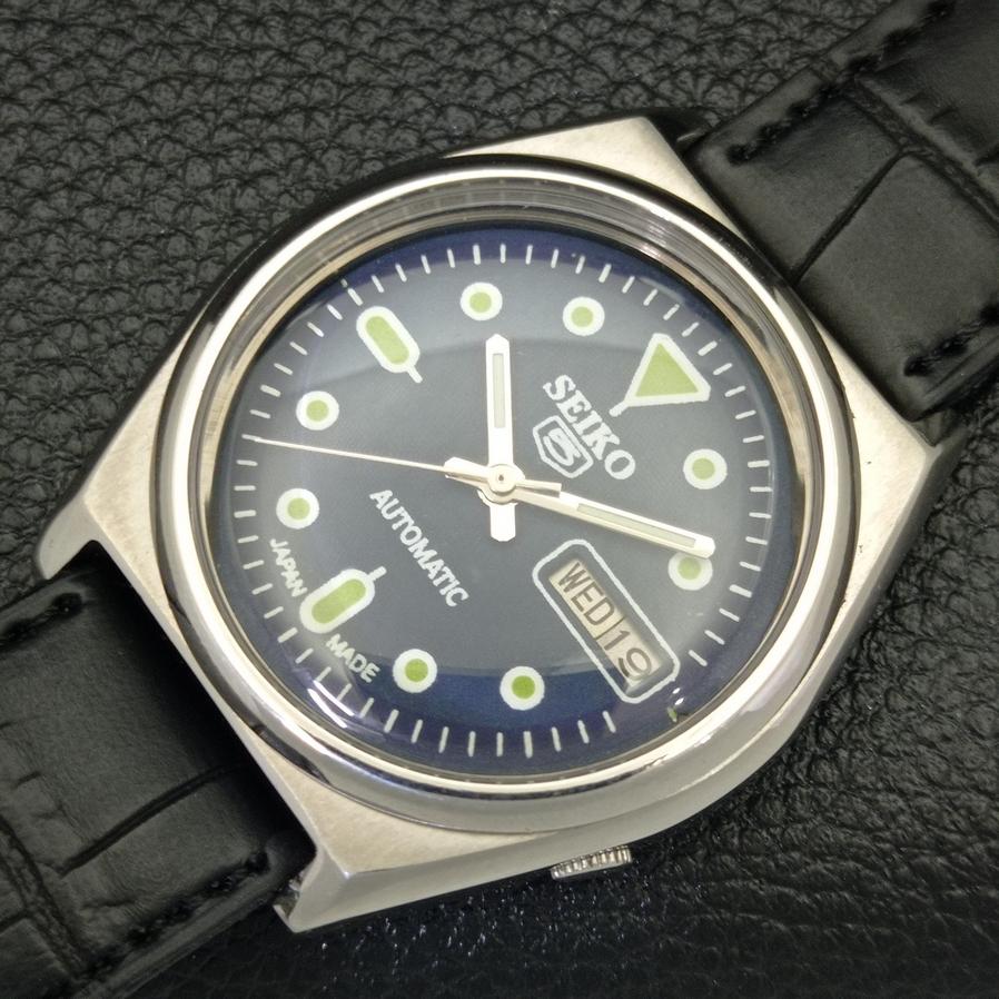 USED JAPAN-MADE SEIKO 5 7019A MENS DAY/DATE AUTOMATIC BLUE DIAL WATCH A427856-2 R1054-a427856