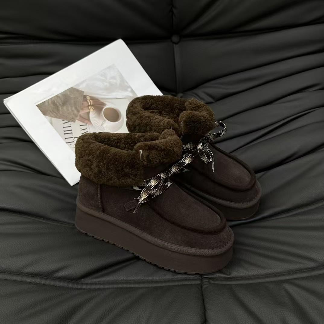 

Fur integrated thick-soled snow boots women s winter 2025 new lace-up short tube height-increasing casual boots cotton shoes 40