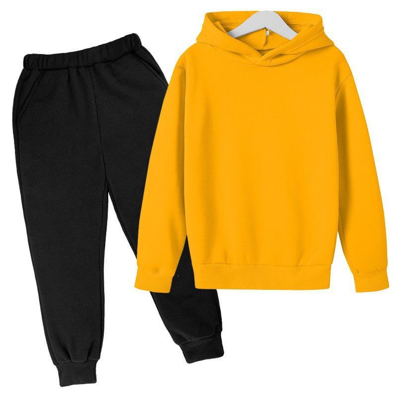 Solid Color Fashion Casual Children's Hoodie Sweatshirt Set for Autumn and Winter