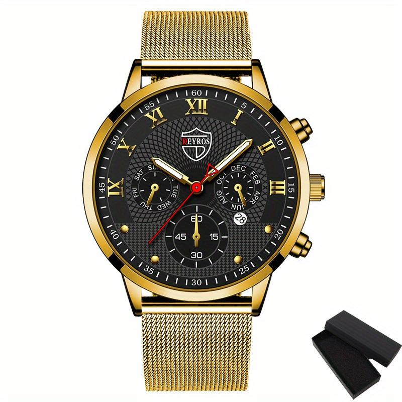 

Модные мужские часы из нержавеющей стали, мужские повседневные деловые кварцевые часы с календарем и светящимся циферблатом