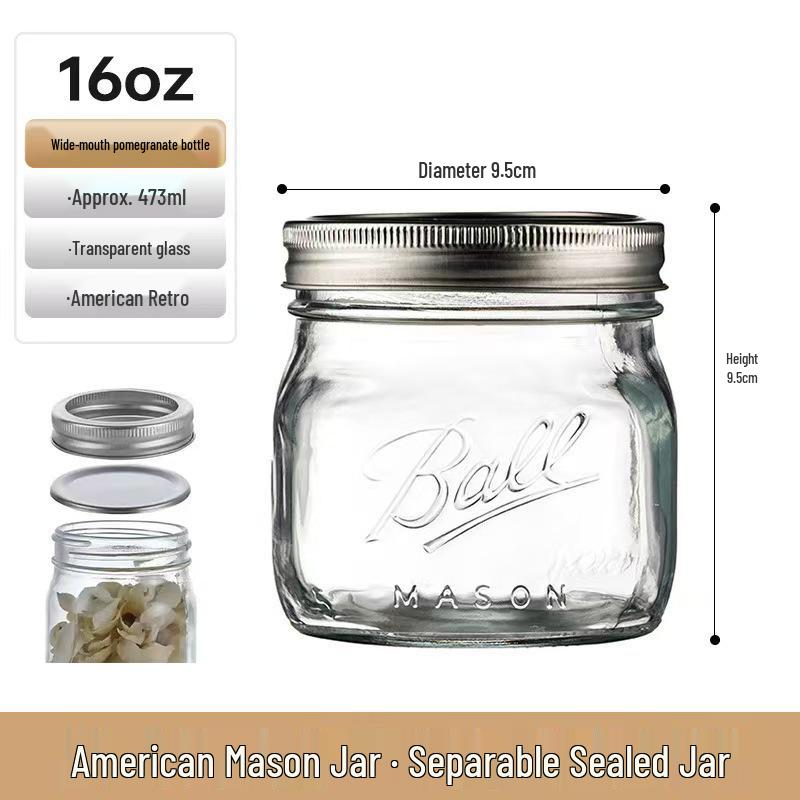 Retro Mason Glass Storage Jar with Lid - Food Grade Transparent Kitchen Container