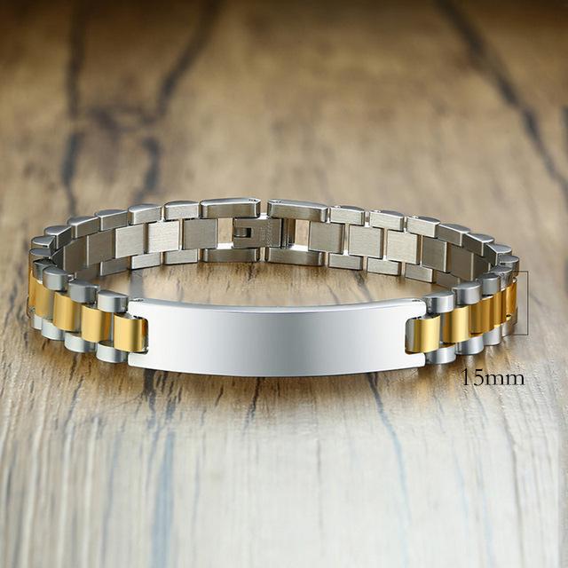 12MM Adjustable Titanium Steel Gold Plated Men's Bend Bracelet Engraved Stainless Steel Strap Couple Bracelet