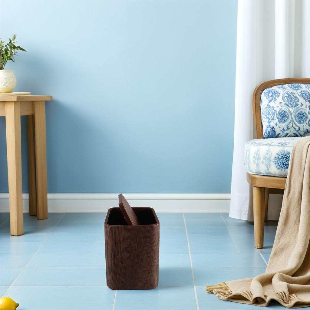 Cestino per la spazzatura estetico con venature del legno e coperchio, piccolo, moderno, stile fattoria, per bagno, camera da letto, soggiorno, ufficio, dormitorio, piano di lavoro