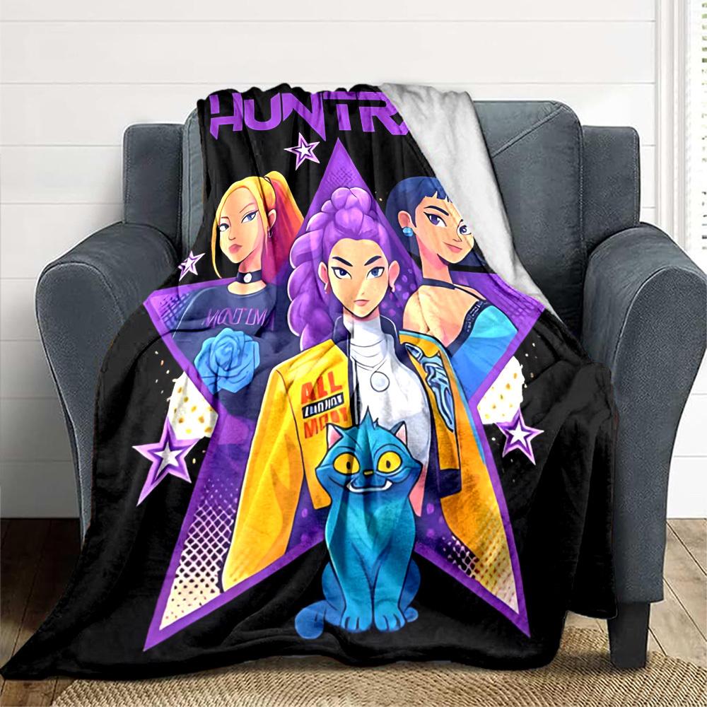 1pc Huntrix, K POP Soft Comfortable Blanket Digital Print, All Season Multipurpose Knit Fabric Bedding, Office, Sofa Home Decor Blanket