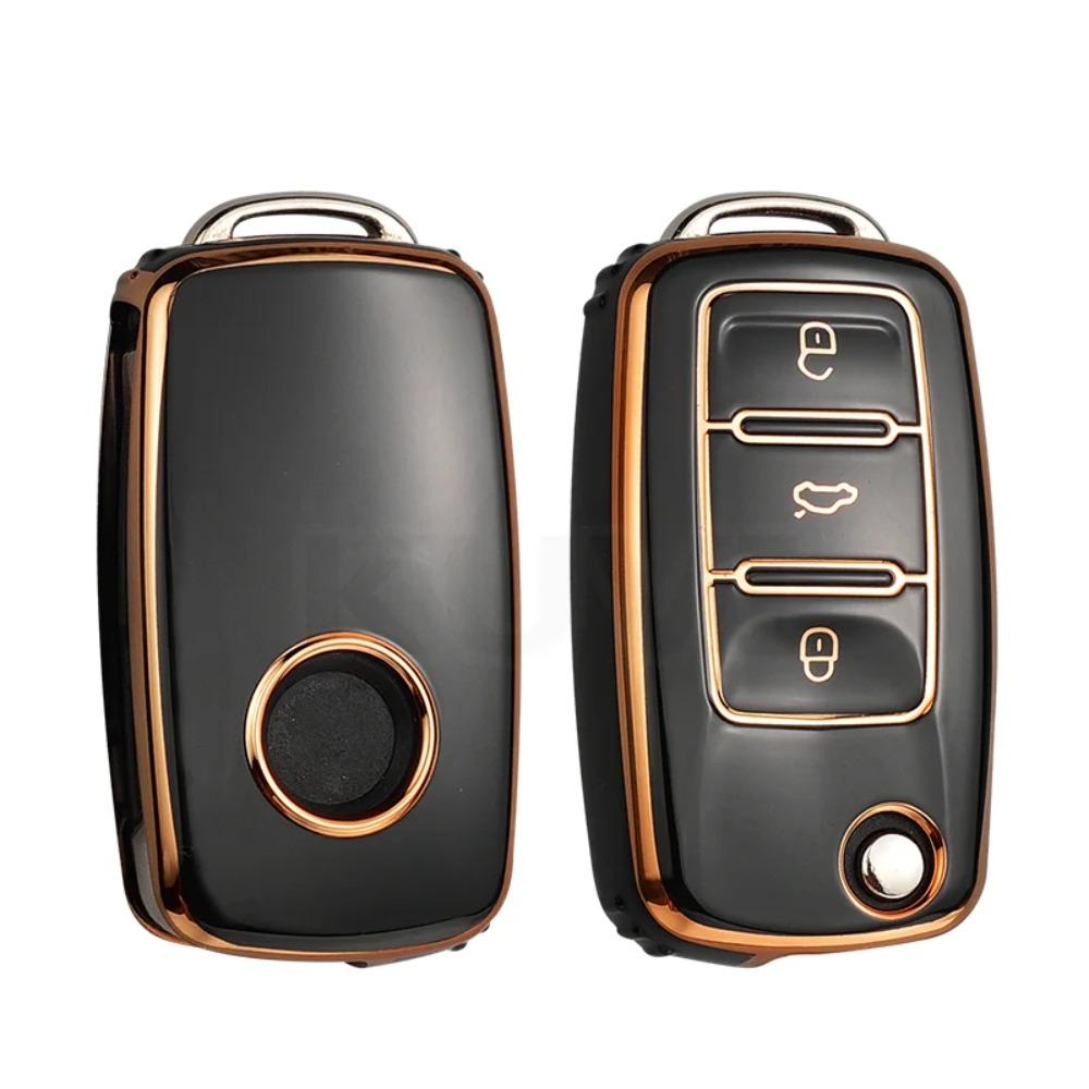 TPU Auto Klappschlüssel Hülle Abdeckung Schale Schlüsselanhänger für Volkswagen VW Polo Golf Passat Tiguan Beetle Caddy Eos Skoda Octavia Seat Leon Altea