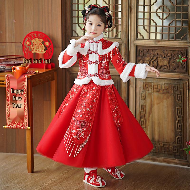 Vinter-Hanfu-klänning för flickor - Liten festlig outfit i kinesisk stil