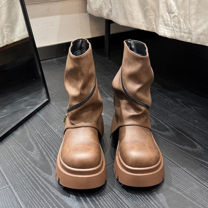 

Autumn Winter Platform Thick Sole Woman Ankle Boots Design Belt Buckle Punk Style Leather Modern Short Bottes Femmes 35