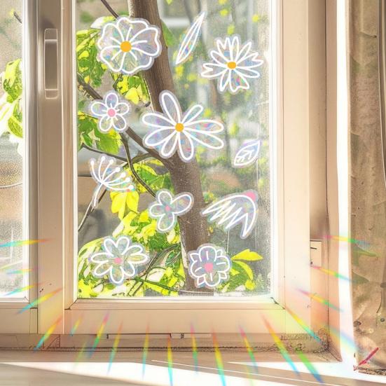 Static Glass Sticker Sun Protection UV Blocking Privacy Film with Colorful Rainbow Light Effect Glue-Free Electrostatic Reusable Window Cover