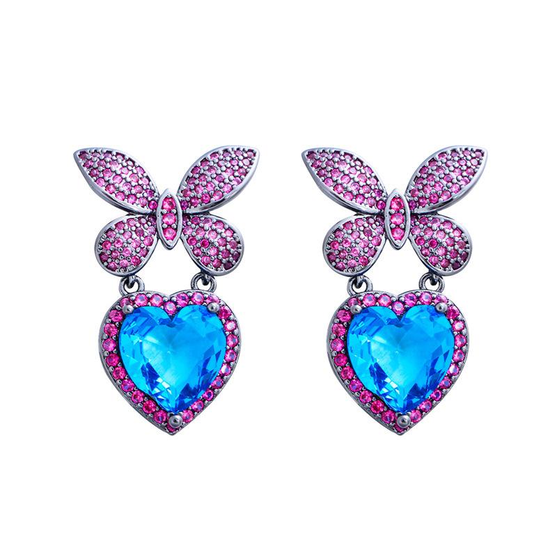 Needle Light Luxury Sweet Personality Design Earrings Zircon Butterfly Love Earrings Temperament Earrings