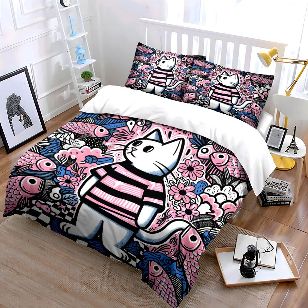 Cat, fish, flowers, patterns. Bedding sets Duvet cover sets Duvet covers Pillowcases(1 * Duvet Cover 2 * Pillowcases without duvet insert)