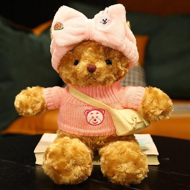 Мягкий плюшевый мишка Kawaii, плюшевые игрушки, милый медведь с одеждой и шляпой, куклы, прекрасный подарок, подушка для девочек, пара