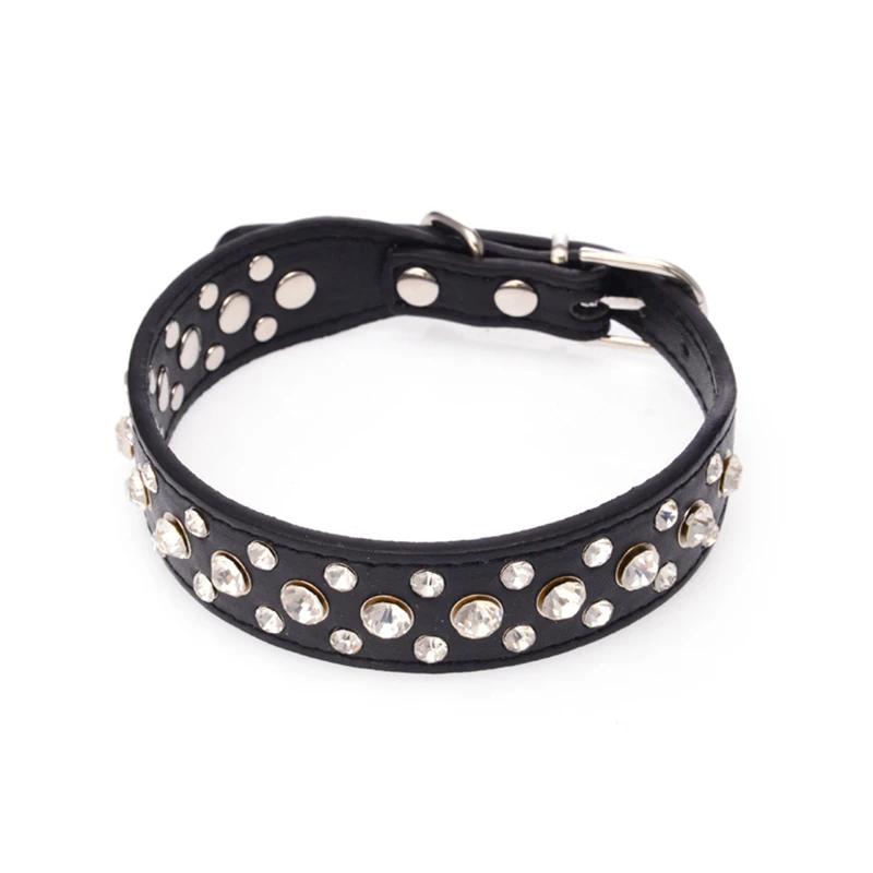 

Adjustable Rhinestone Studded PU Leather Dog Collar for Small Medium Large Dogs Cats Anti-Bite Pet Neck Ring Pet Supplies XXS
