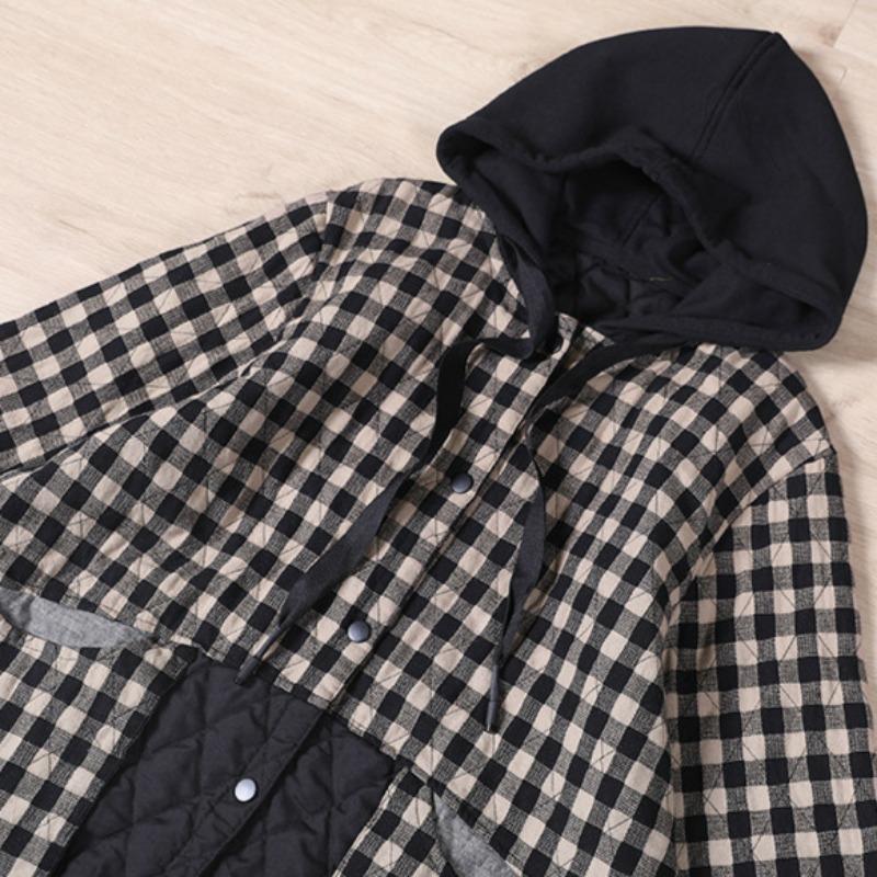 2024 Winter Fashion Padded Coats Chinese Womens Loose Hooded Warm Plaid Jackets Ladies Casual Vintage Luxury Outerwear