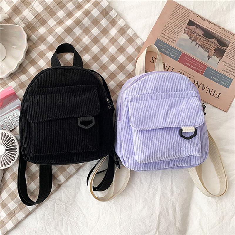 Women Fashion Travel Small Casual Daypacks Lightweight Simple Corduroy Double Shoulder Bag School Backpacks