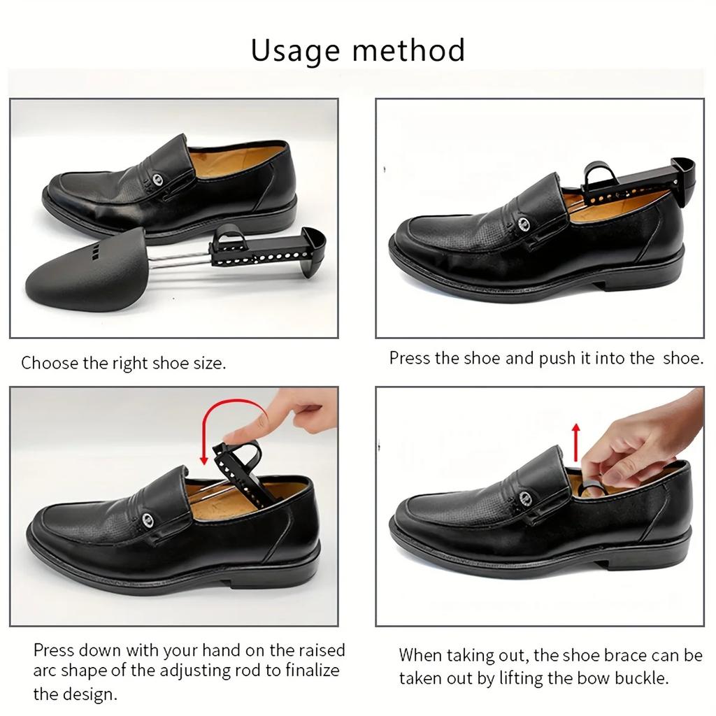 1/2pair Unisex Black Adjustable Plastic Shoe Trees, Pu Leather Shoe Lasts, Sports Shoe Shapers, Shoe Stretchers, Shoe Covers.