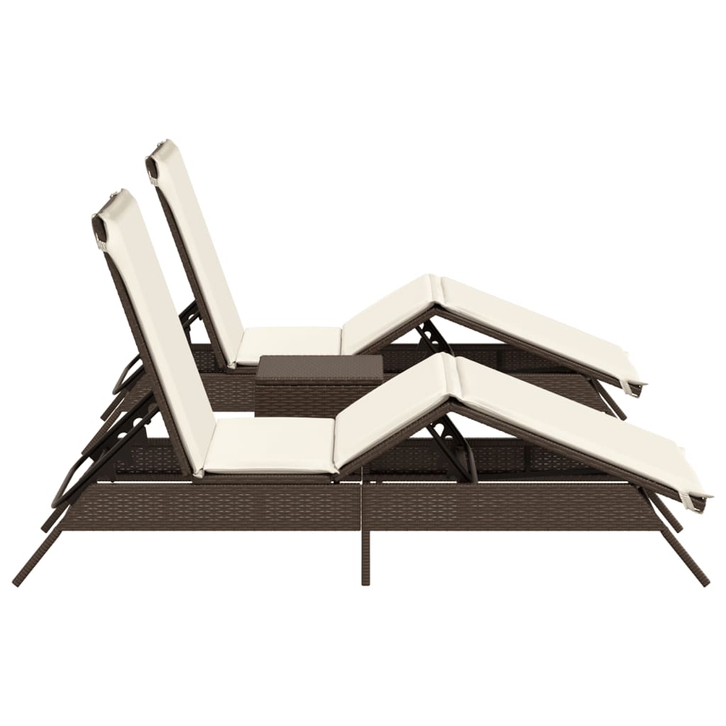 2 Piece Sun Lounger Set with Table Brown Poly Rattan