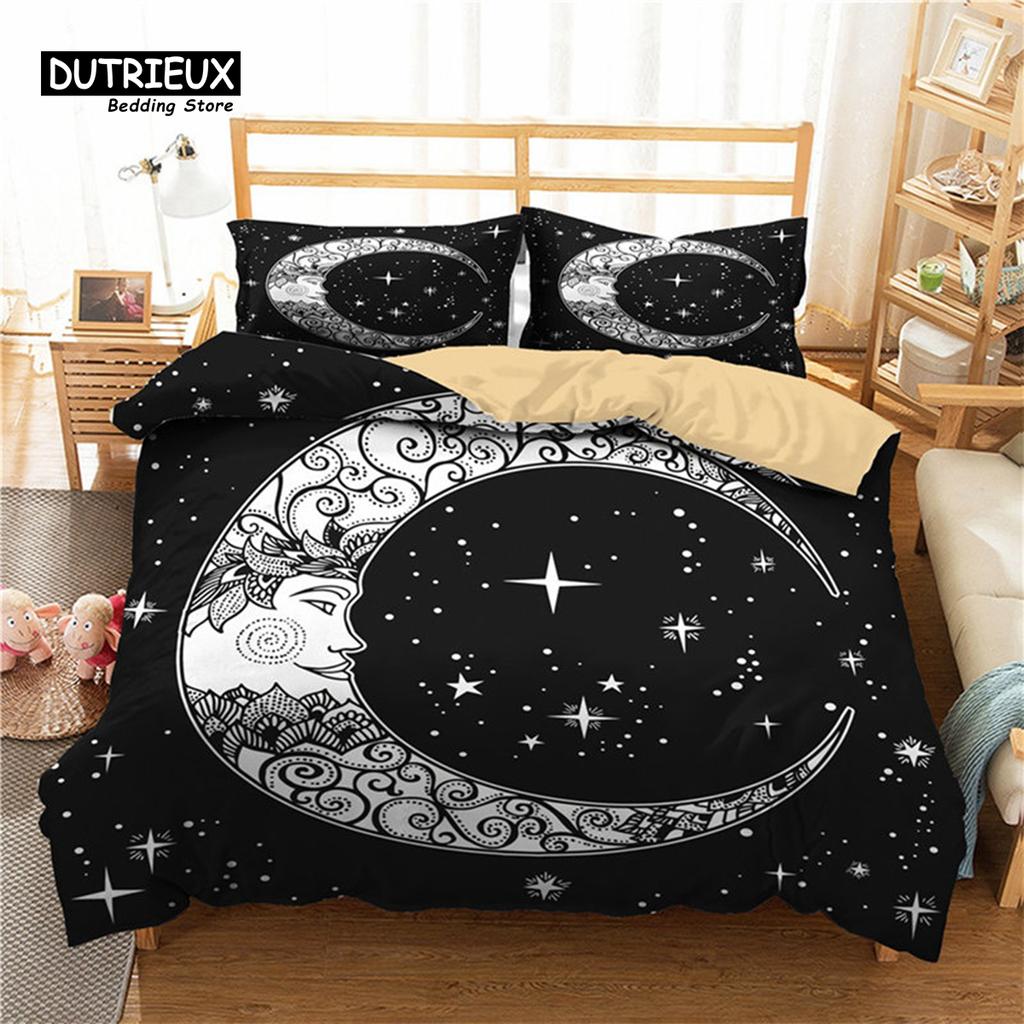 Sun And Moon Duvet Cover Exotic Galaxy Stars Bedding Set Microfiber Astrology Comforter Cover Queen For Kids Boys Teens Bedroom