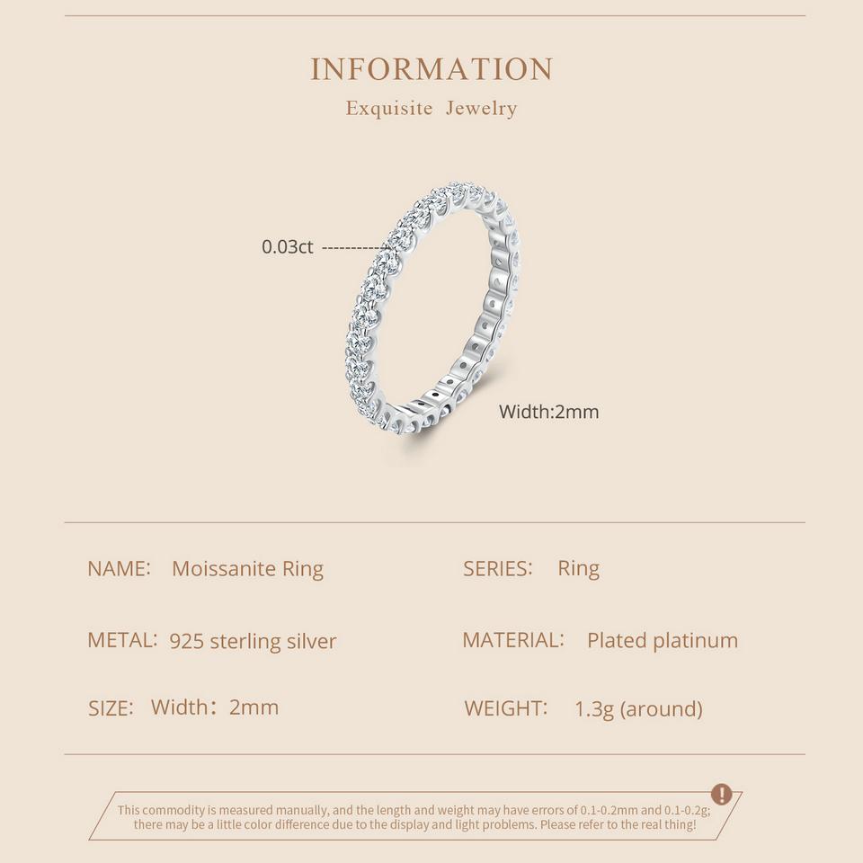 BAMOER Full Eternity Moissanite Ring Lab Diamond Engagement Band for Women 925 Sterling Silver Anniversary Fine Jewelry Gift