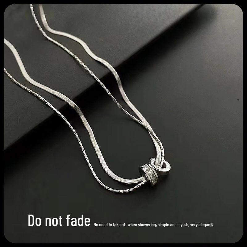 Cross Hot Selling Slim Waist Internet Celebrity Titanium Steel Double Layer Lucky Necklace - Colorfast Clavicle Chain for Versatile Style