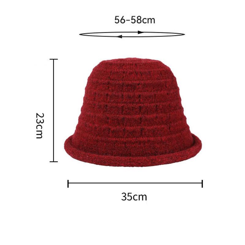 Autumn Winter Knitted Bucket Hat Women's Curling Solid Color Warm Fisherman Hat