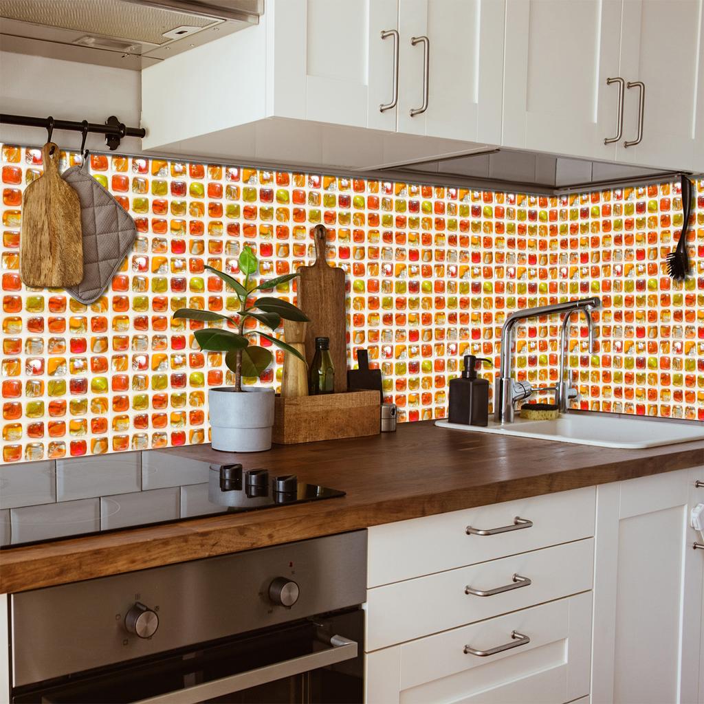 50pcs 3D Waterproof Self-Adhesive Mosaic Tile Wall Stickers, Easy to Install, Suitable for Kitchen Bathroom and Home Decoration