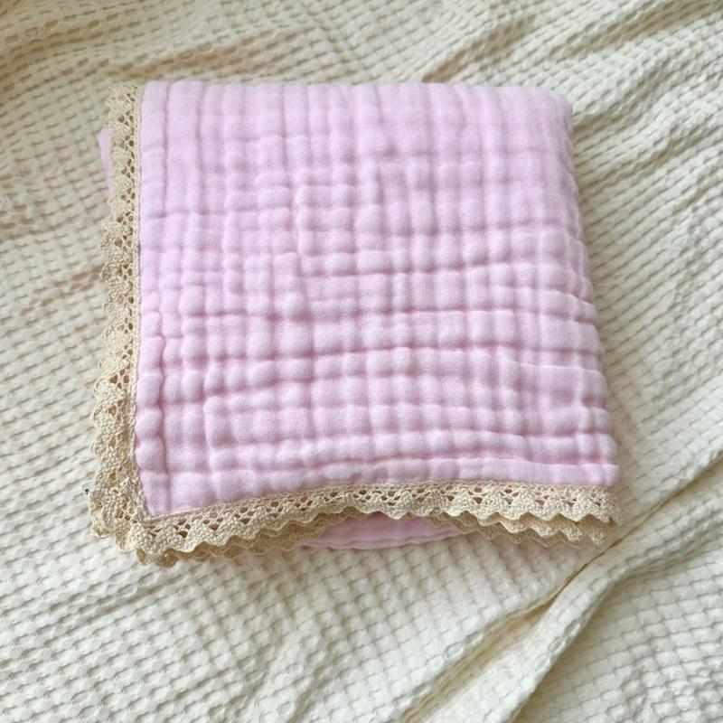 Safe & Comfortable Newborn Blanket Cotton Gauze Blanket with Delicate Lace Trim Newborn Swaddles Blanket for Infants