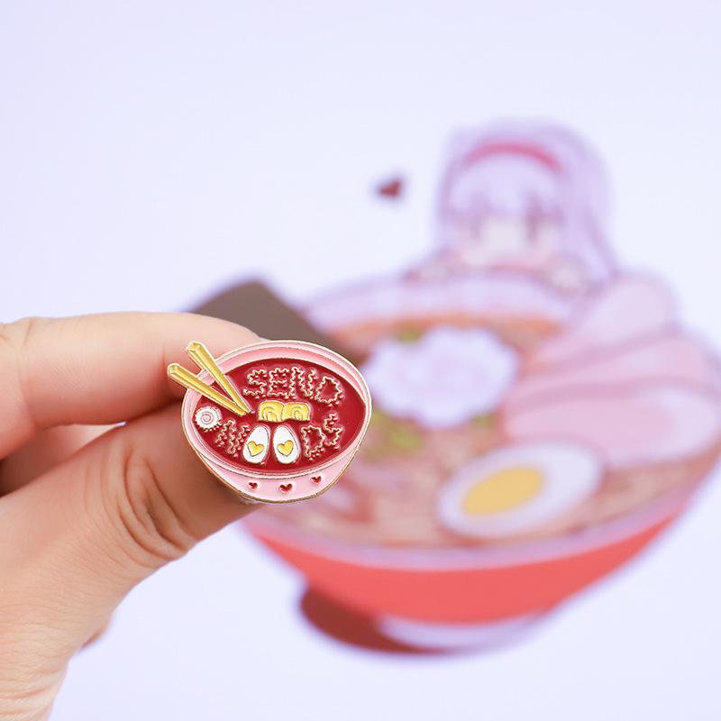 Whimsical Heart Egg Noodles Brooch Adorable Pink Alloy Badge For Style Personal