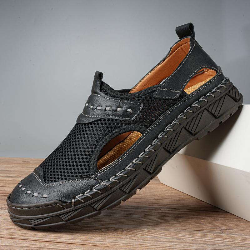 Fashionable Men's Sandals Stitching Design Versatile Hollow Out Breathable Comfortable Flat Shoes Commuting Daily Casual Shoes