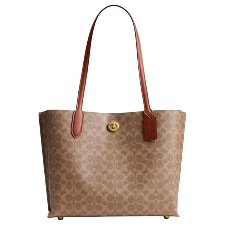 Coach Women's Brown Willow 34 Printed Logo Coated Canvas Tote Bag Tote Bags C0693-B4xhg