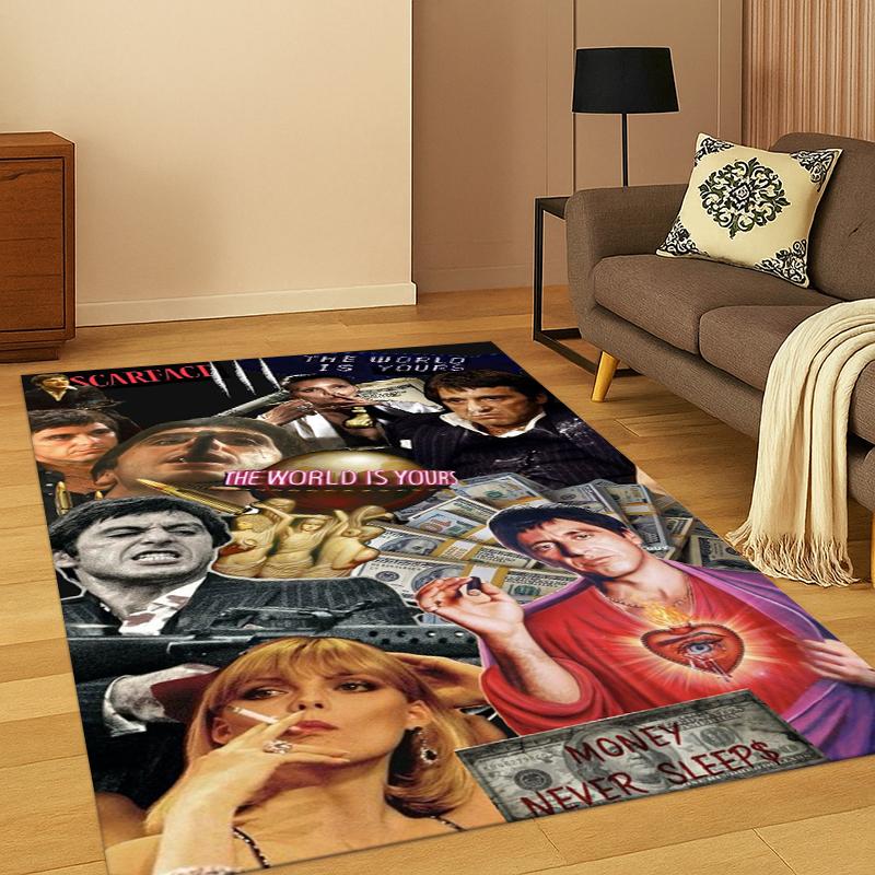 3D Scarface Classic Movie Tony Carpet Rug for Bedroom Living Room Sofa Playroom Doormat Home Decor,Kid Game Area Rug Non-slip