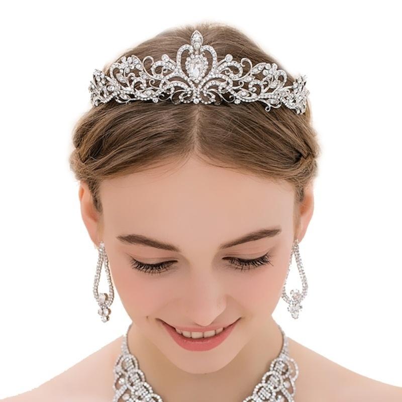 Bridal Princess Austrian Crystal Tiara Wedding Crown Veil Hair Accessory Silver