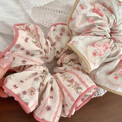 Süßer Druck Floral Große Scrunchies Haargummis Frauen Mädchen Vintage Pferdeschwanzhalter Elastische Haarbänder Seil Haaraccessoires Mode