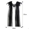 Women Halloween Cape with Feathered Neckband Black Performance Costume