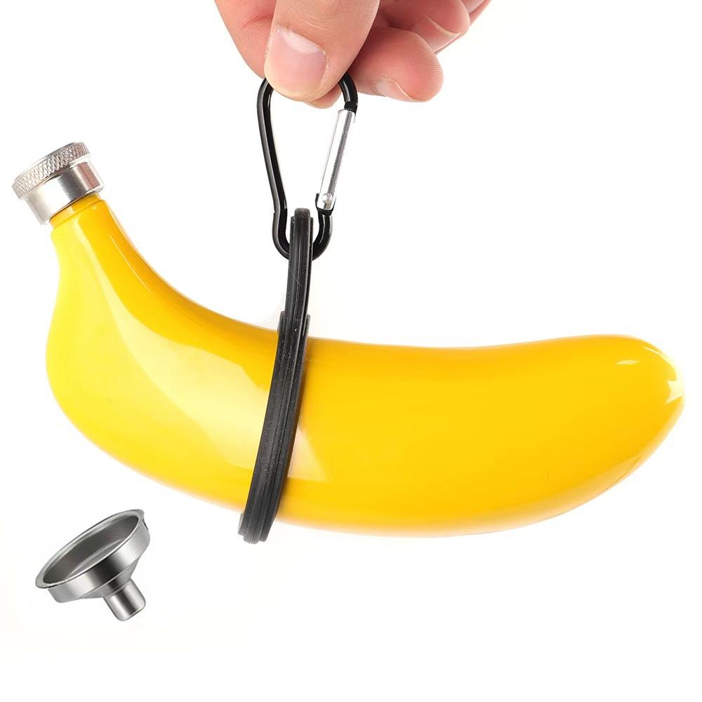 5Oz Banana Shaped 304 Stainless Steel Cup Outdoor Flask Stainless Steel Flask, with Bracket Hook and Funnel