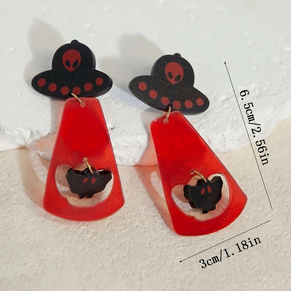 1 Pair UFO Halloween Earrings Acrylic Pumpkin Dangle Earrings Aesthetic Cute Ghost Ear Studs Unisex