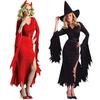 Womens Gothic Witch Costume Long Asymmetrical Dress Halloween Cosplay Outfit With Hat Belt
