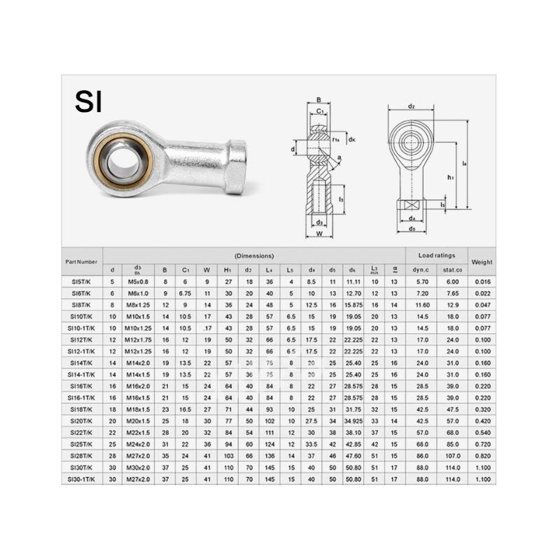 2pcs Rod End Spherical Bearings 5/6/8/10/12mm Right/Left Thread Male/Female SA SI T/K Bolt POSA8 PHSA8 Ball Joint Metric Threaded Rod End Bearing