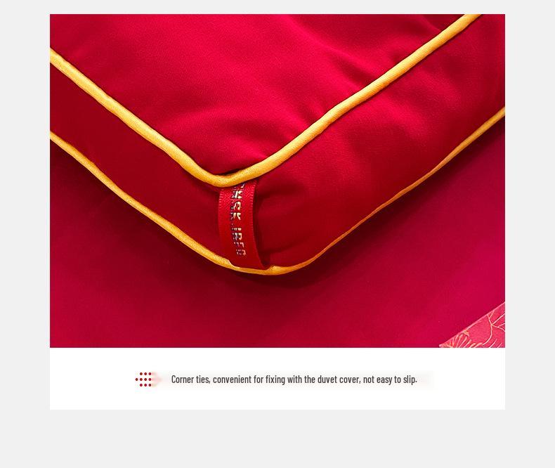 Four-Piece Red Bridal Chamber Wedding Bedding Set with Embroidered Duvet Cover and Bed Sheet.