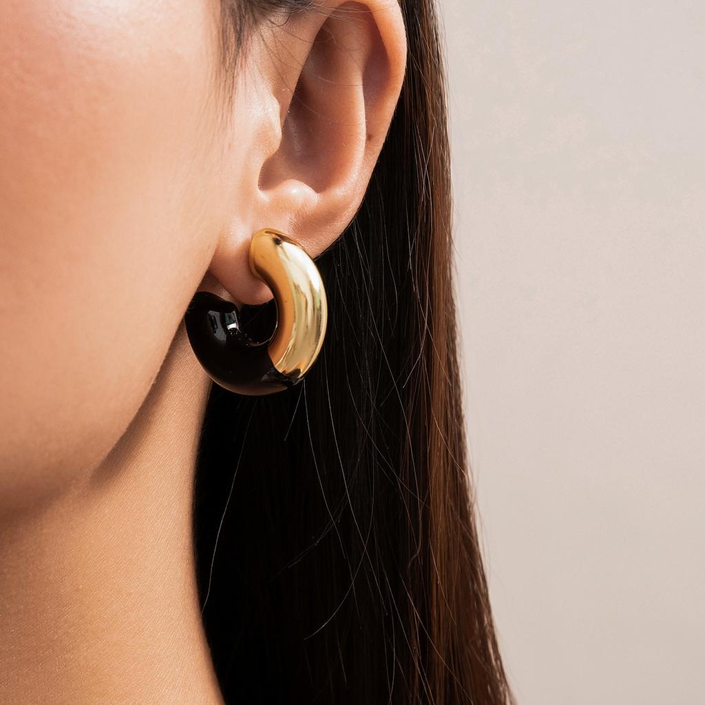 PuRui Trendy White/Black/Red C Shape Stud Earrings for Women New Acrylic Simple Earrings Ladies Party Wedding Zircon Gifts 2024