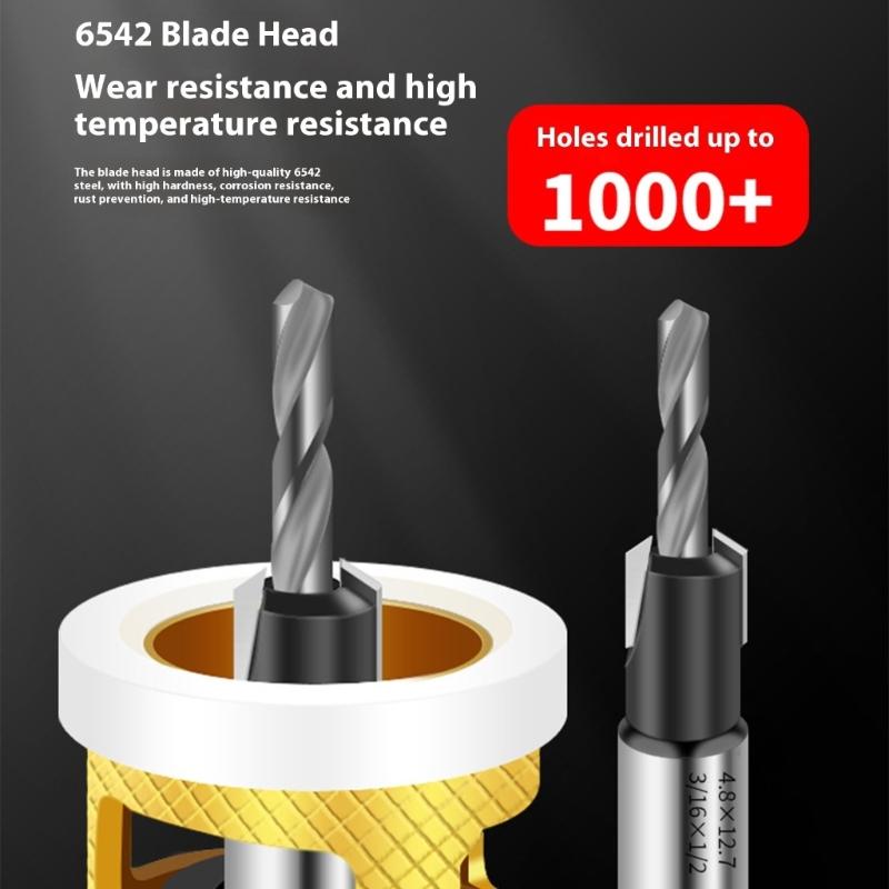 5Pcs Countersink Drill Bit Set With Depth Limiter For Precise Woodworking And Furniture Installation