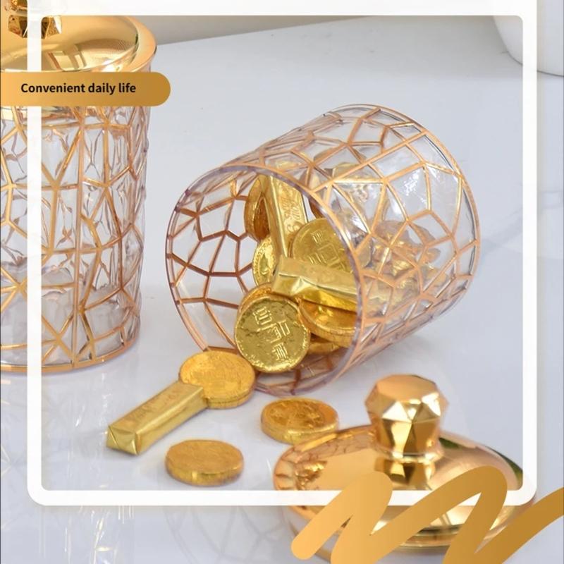 3 Pieces Gold Foil Candy Storage Container Clear PET Jars With Airtight Lids For Kitchen Pantries Organization