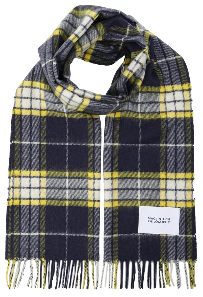 Mackintosh Philosophy Moonbat Washable Cashmere Thick Check 35cm X 170cm Long 100% Scarf, Pattern, 48095, 24-431-48095, 53-00, Yellow, Approx.