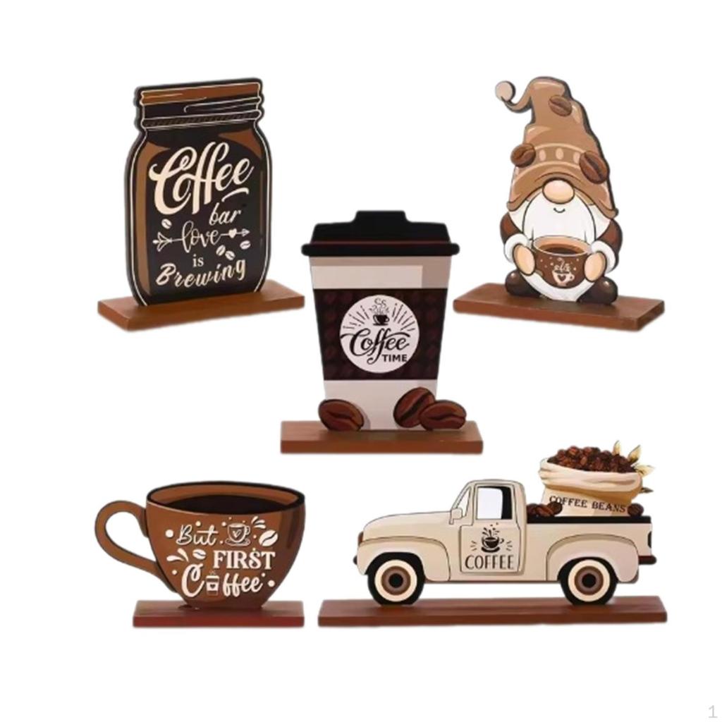 Set di 5 Pezzi Decorazioni per Vassoio a Gradini per Caffè, Decorazioni per Bar, Cartelli in Legno, Decorazioni da Tavolo per Caffetteria Interna