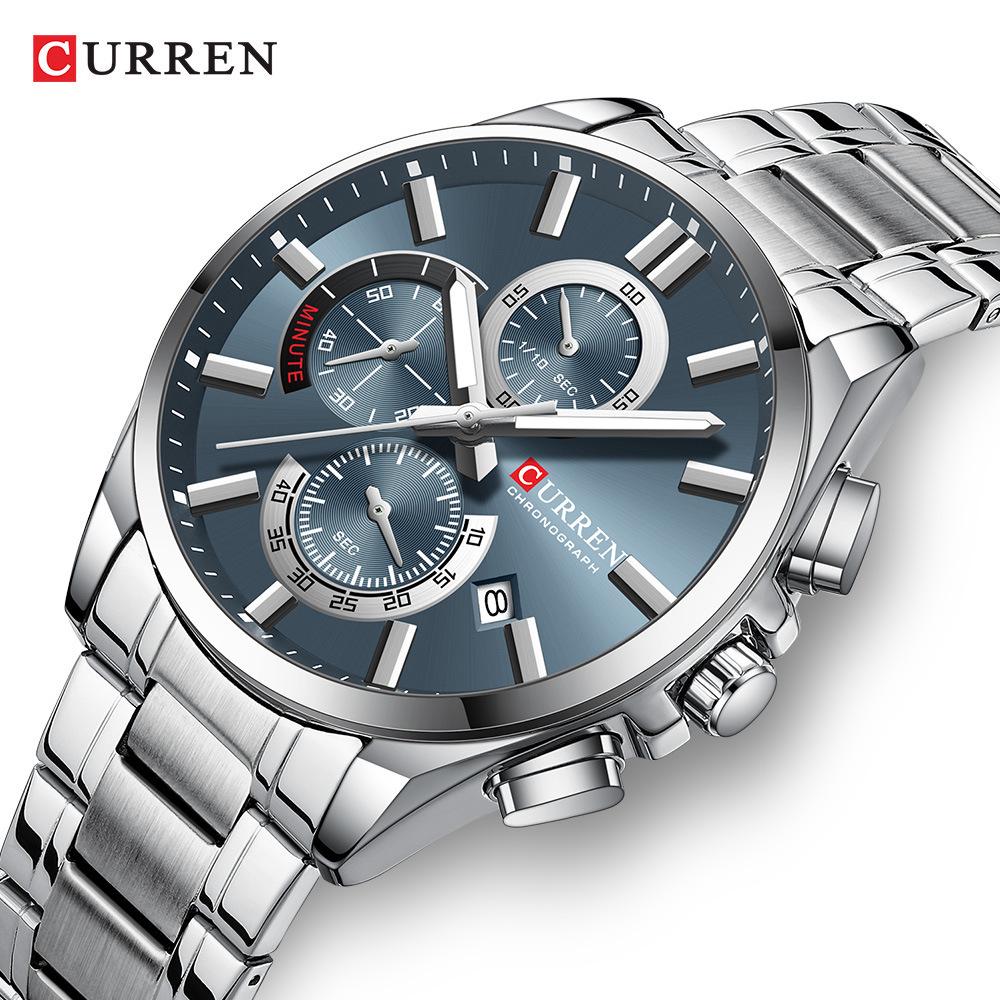 Curren 8475 Men's Multi-function Steel Band Quartz Watch with Calendar