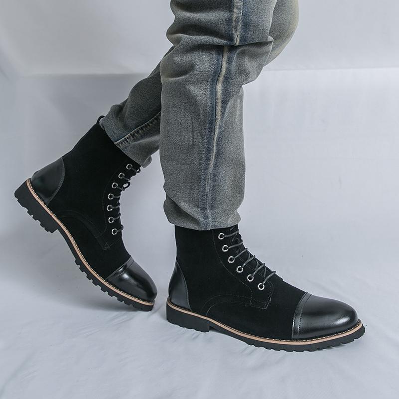 Men Motorcycle Casual Black Outdoor Retro Green Hiking Shoes High Boots Street Style Cool Boots Large Size