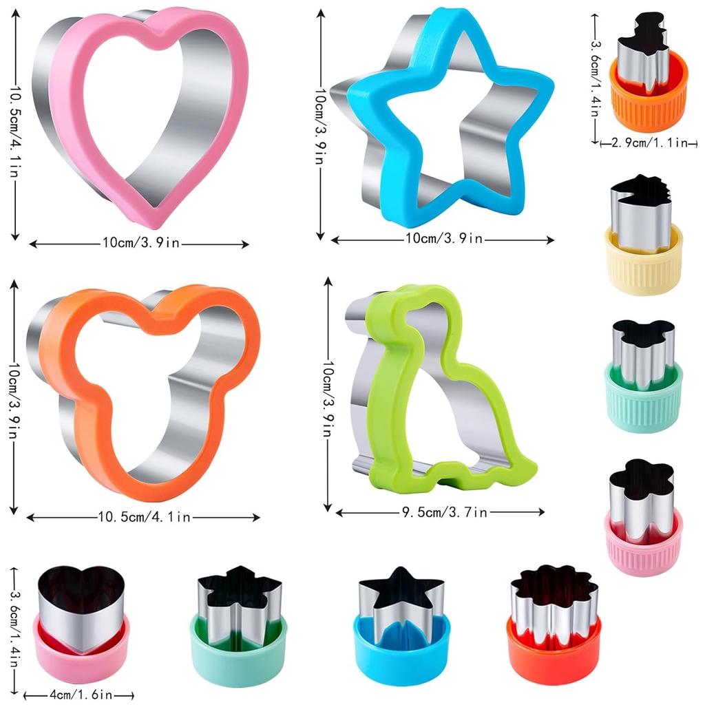 Axroad Mall 28-Piece Cookie Cutter Set, Animal & Object Shapes, Safe Non-Toxic Stainless Steel/Plastic, 3.7cm Deep, 21x21x4cm, Multicolor
