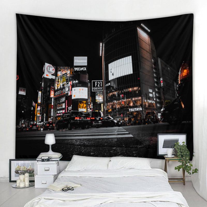 Tokyo night tapestry city nightlife Japanese style wall hanging bedroom home decoration bohemian hippie printed bed sheet
