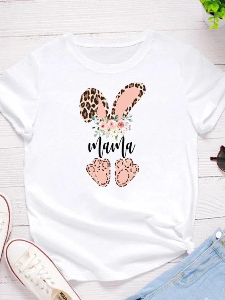 Leopard Bunny Mama Print Women T Shirt Short Sleeve O Neck Loose Women Tshirt Ladies Fashion Tee Shirt Tops Camisetas Mujer